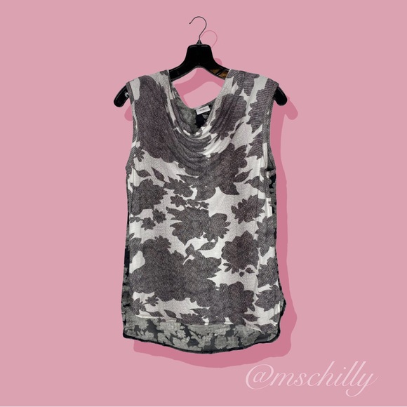 CAbi Tango Scoopneck Floral Tank Top Blouse Black White Gray 3057 Sz S - Picture 2 of 8